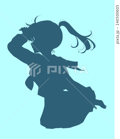セーラー服の女子学生　見通す　横顔　ポニーテール　冬服　シルエット 140500605