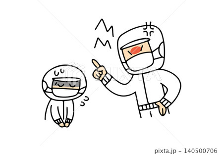 怒鳴って叱る上司と委縮してしまう工場作業員のイラスト 怒鳴って叱る上司と委縮してしまう工場作業員のイラスト 140500706
