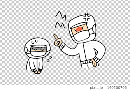 怒鳴って叱る上司と委縮してしまう工場作業員のイラスト 怒鳴って叱る上司と委縮してしまう工場作業員のイラスト 140500706