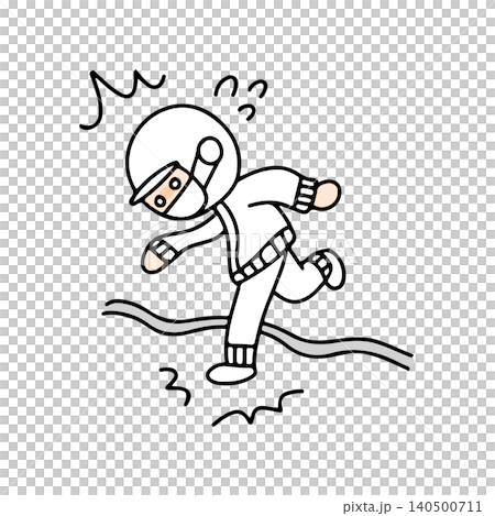 線につまずいて危ない工場作業員のイラスト 線につまずいて危ない工場作業員のイラスト 140500711