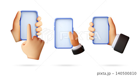 Set of 3d hands holding and touching smartphone. Set of 3d hands holding and touching smartphone. 140500810