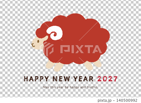 Cute sheep illustration for 2027 New Year's cards - Year of the Sheep New Year's postcard (horizontal) Cute sheep illustration for 2027 New Year's cards - Year of the Sheep New Year's postcard (horizontal) 140500992