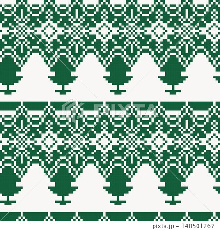 Christmas tree and snowflake textile pattern design in green and white for fashion and home textiles 140501267