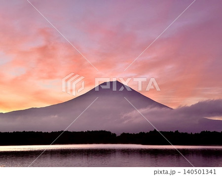 田貫湖から見る富士山と朝焼け 田貫湖から見る富士山と朝焼け 140501341