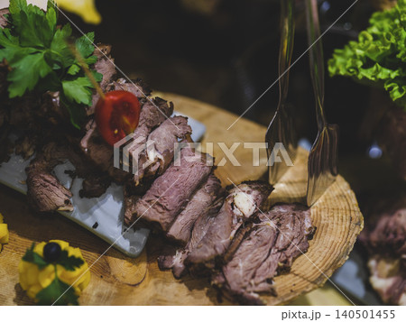 delicious cured meats at the hotel buffet 140501455