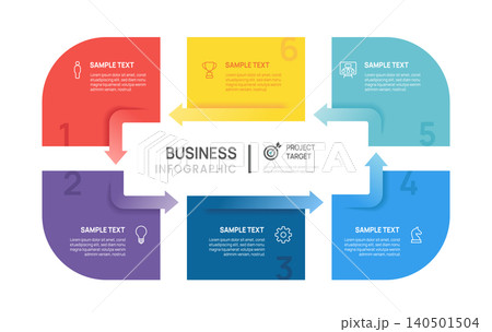 Venn diagram Infographic chart template for business 6 circle arrow label options, presentation with venn diagram elements vector illustration. 140501504