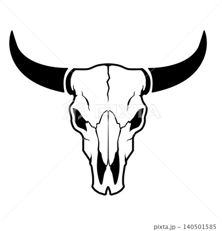 Wild west cow skull with horns icon. Silhouette of a cow skull with horns. Bull skull sign. flat style. 140501585