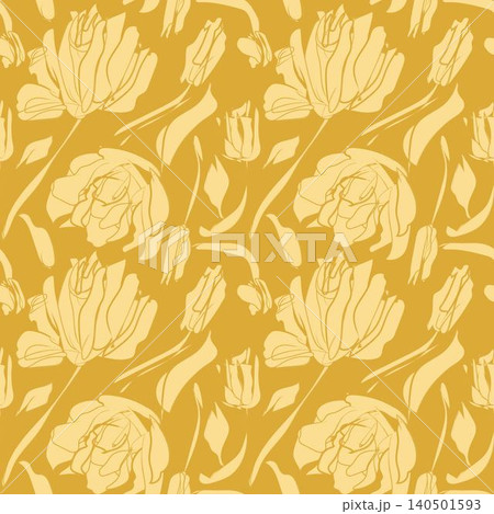 Floral botanical tulip bloom textile pattern design in golden yellow for fashion and home textiles 140501593