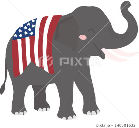 Cute elephant illustration wearing an American flag pattern, patriotic animal character design for Independence Day celebration. Cute elephant illustration wearing an American flag pattern, patriotic animal character design for Independence Day celebration. 140501632