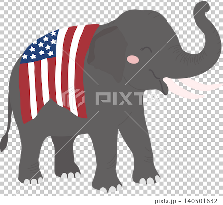 Cute elephant illustration wearing an American flag pattern, patriotic animal character design for Independence Day celebration. Cute elephant illustration wearing an American flag pattern, patriotic animal character design for Independence Day celebration. 140501632