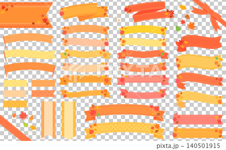 Cute ribbon frame set featuring autumn foliage Cute ribbon frame set featuring autumn foliage 140501915