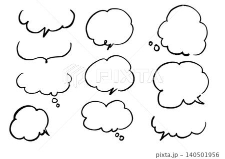手描きの吹き出しと会話や思考を表現できる線画フレームセット、コメントやメッセージに使いやすい漫画風素 手描きの吹き出しと会話や思考を表現できる線画フレームセット、コメントやメッセージに使いやすい漫画風素 140501956