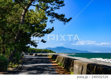 三保松原から遠方の富士山と駿河湾(静岡県) 三保松原から遠方の富士山と駿河湾(静岡県) 140502526
