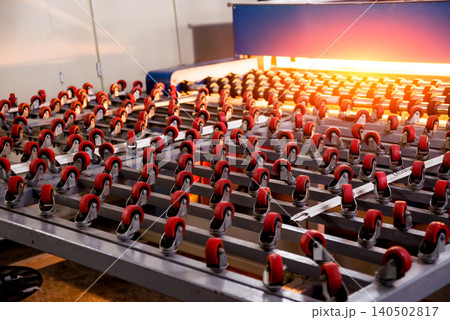 Conveyor belt for production a window pane. Industrial equipment. Conveyor belt for production a window pane. Industrial equipment. 140502817