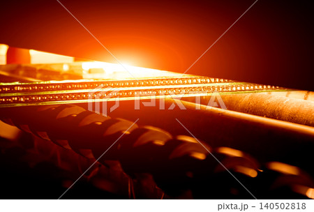 Conveyor belt for production a window pane. Industrial equipment. 140502818