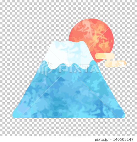 水彩手書き風のシンプルな富士山と日の出のイラスト 140503147
