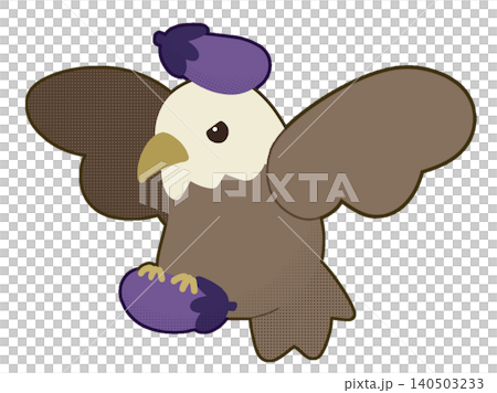 A stylized illustration of a hawk and two eggplants. A stylized illustration of a hawk and two eggplants. 140503233