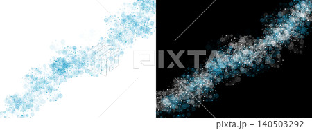 Abstract flowing stream of blue and white hexagonal bokeh lights on transparent or black background Abstract flowing stream of blue and white hexagonal bokeh lights on transparent or black background 140503292