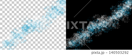 Abstract flowing stream of blue and white hexagonal bokeh lights on transparent or black background Abstract flowing stream of blue and white hexagonal bokeh lights on transparent or black background 140503292