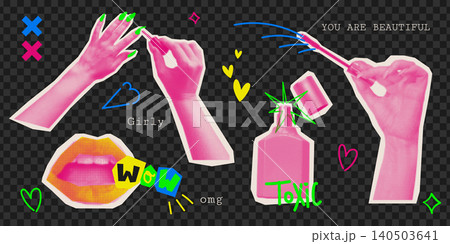 Y2K collage pop art, retro girly make up cutouts Y2K collage pop art, retro girly make up cutouts 140503641