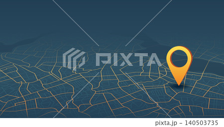 city map with glowing big location pin. Vector illustration. 140503735