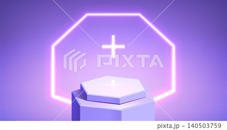 Medical podium with glowing cross icon and arch 140503759