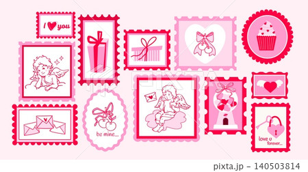 Cute Valentine postage stamps, love card frames 140503814
