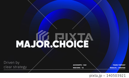 Creative abstract horizontal banner with concentric blue glowing rings on dark background for corporate identity, branding, social media advertising, promo. Electric blue geometric design template. 140503921