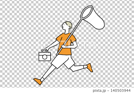 A child running with a butterfly net. A child running with a butterfly net. 140503944