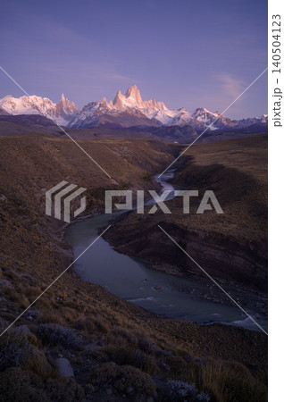 Patagonia mountain valley river at sunrise 140504123
