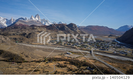 Patagonia mountain valley town under clear sky Patagonia mountain valley town under clear sky 140504129