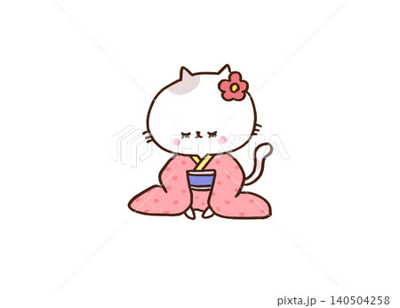 着物姿で正座をして三つ指を立ててお辞儀をする猫(借りてきた猫) 着物姿で正座をして三つ指を立ててお辞儀をする猫(借りてきた猫) 140504258