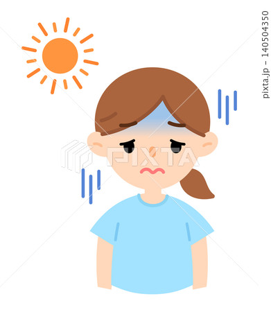 熱中症で倦怠感のある女性のイラスト だるい 顔が青い 熱中症で倦怠感のある女性のイラスト だるい 顔が青い 140504350