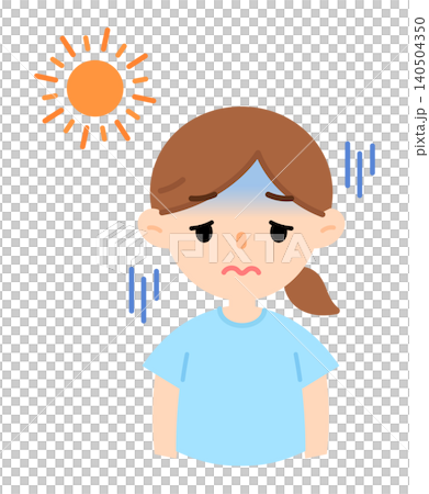 熱中症で倦怠感のある女性のイラスト だるい 顔が青い 熱中症で倦怠感のある女性のイラスト だるい 顔が青い 140504350