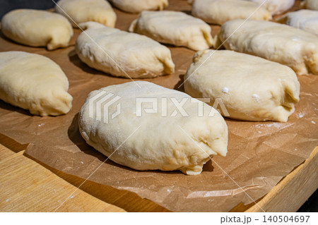 Freshly Prepared Bread Dough for Baking at Home or in a Bakery Kitchen 140504697