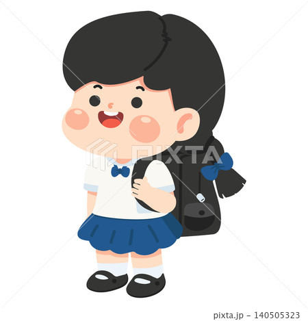 Happy Girl Student With Backpack Illustration 140505323