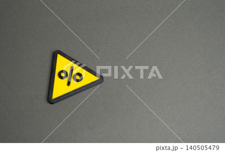 Yellow sign with a percentage. Taxes and deductions. Yellow sign with a percentage. Taxes and deductions. 140505479