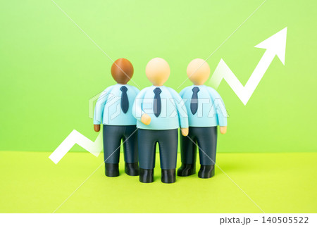 Office workers and the growth arrow. Increase in staff and demand for workers. Increased income for office clerks. 140505522