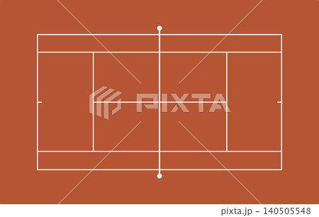 Clay tennis court with white lines, top-down view, ready for a match Clay tennis court with white lines, top-down view, ready for a match 140505548