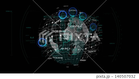 Displaying 3D hologram globe projecting mesh grid and network links in HUD with timestamps Displaying 3D hologram globe projecting mesh grid and network links in HUD with timestamps 140507032