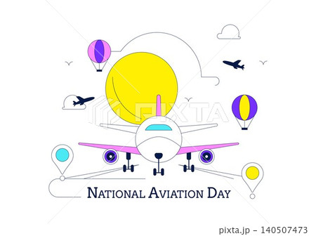 National Aviation Day Vector Illustration Featuring Airplane Flight, Airport Terminal, Air Traffic Control Tower, Aviation Celebration, and Air Travel National Aviation Day Vector Illustration Featuring Airplane Flight, Airport Terminal, Air Traffic Control Tower, Aviation Celebration, and Air Travel 140507473