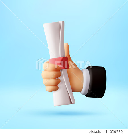 3d hand of businessman holding diploma or scroll. 3d hand of businessman holding diploma or scroll. 140507894