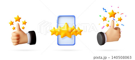 3D set of hand showing thumb up with gold star 3D set of hand showing thumb up with gold star 140508063