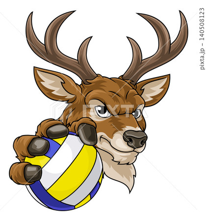 Stag Antlers Deer Volleyball Team Mascot Cartoon 140508123
