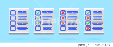 3D set of checklist with checkmark and cross mark. 140508185