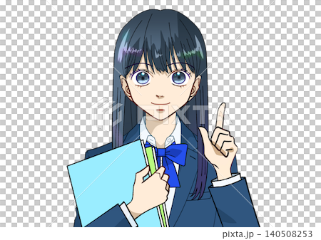 一張動漫風格的插圖,描繪了一名女學生手持一本書,背景為白色。 一張動漫風格的插圖,描繪了一名女學生手持一本書,背景為白色。 140508253