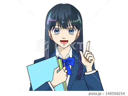 本を持つ女子学生のアニメ風イラスト、白バック 本を持つ女子学生のアニメ風イラスト、白バック 140508254