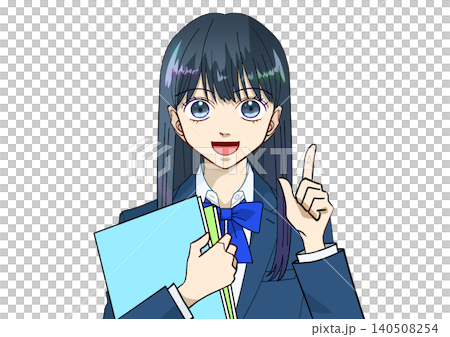 本を持つ女子学生のアニメ風イラスト、白バック 本を持つ女子学生のアニメ風イラスト、白バック 140508254