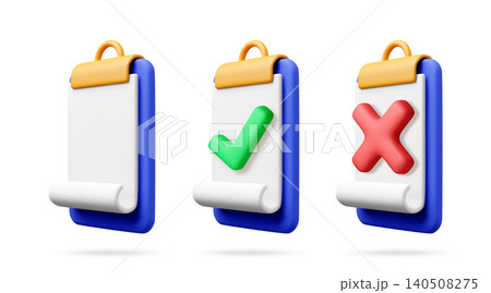 3D clipboard with check mark and cross symbol set. 140508275