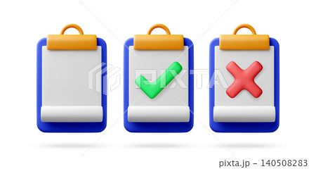 3D clipboard with check mark and cross symbol 140508283